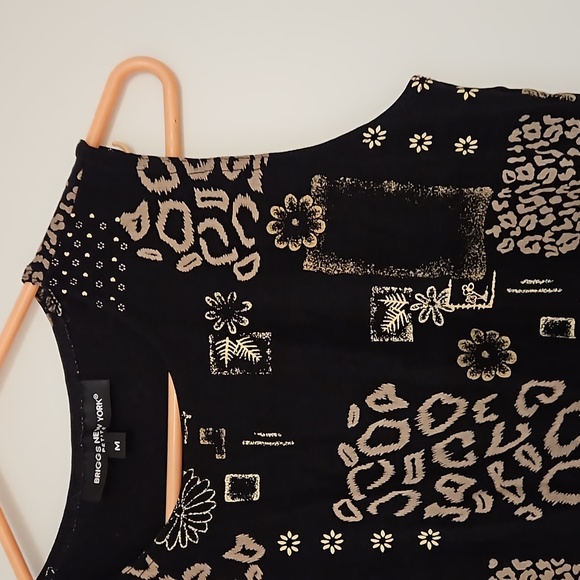 Briggs New York tropical floral animal print sleeveless black tan petite medium - Picture 3 of 7